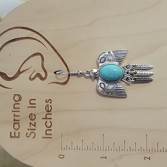 Turquoise Howlite Thunderbird Drop Earrings, S925 - Picture 3 of 5